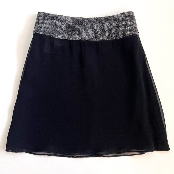 D&G Dolce & Gabbana Black Chiffon Skirt with Wool Boucle Waistband, size 42 (38) - Picture 3 of 7